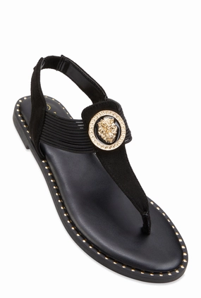 Lion Pendant Corded Thong Sandals