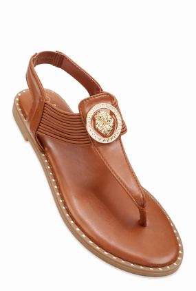 Lion Pendant Corded Thong Sandals