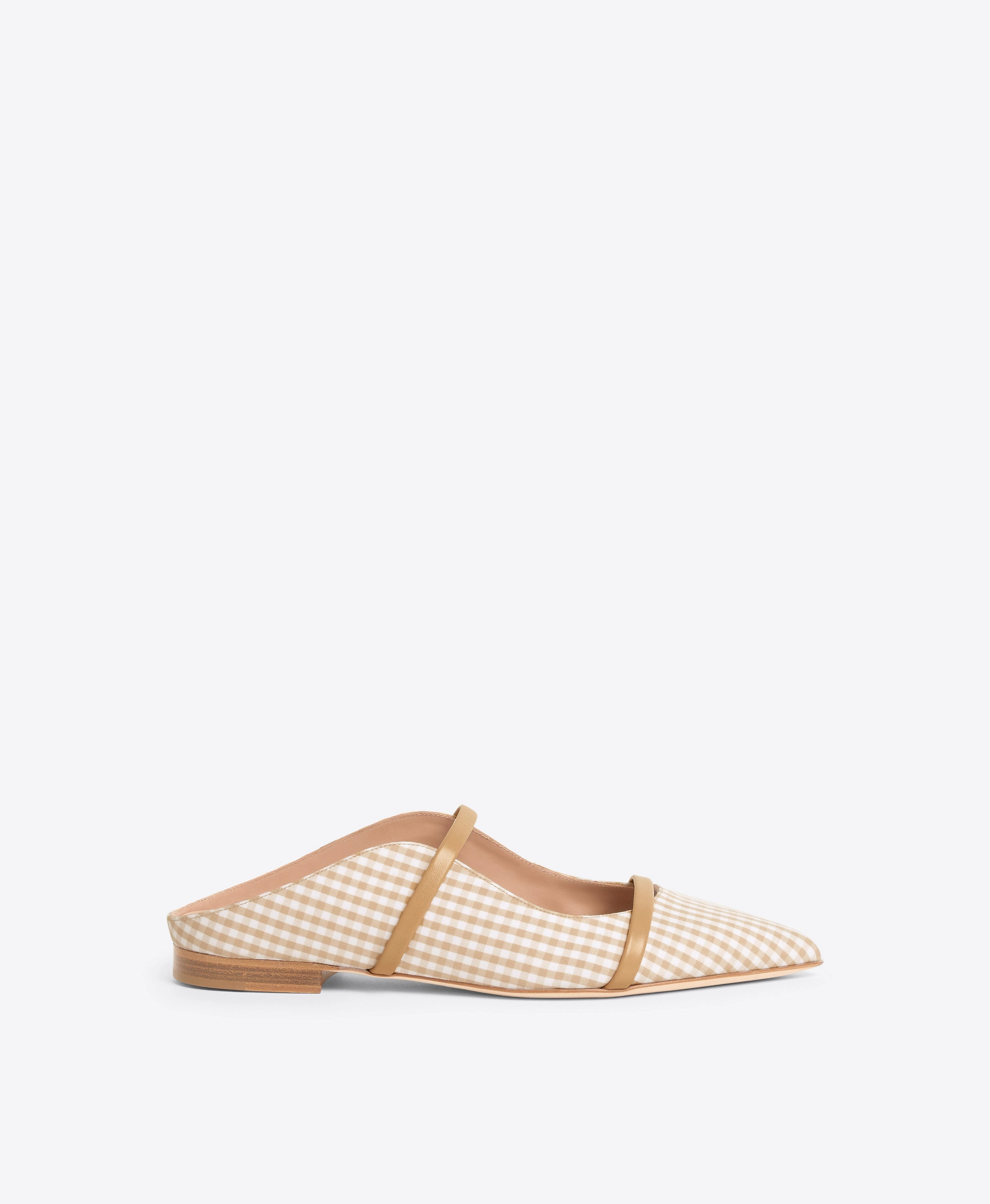 Maureen Beige Gingham Flat Mules