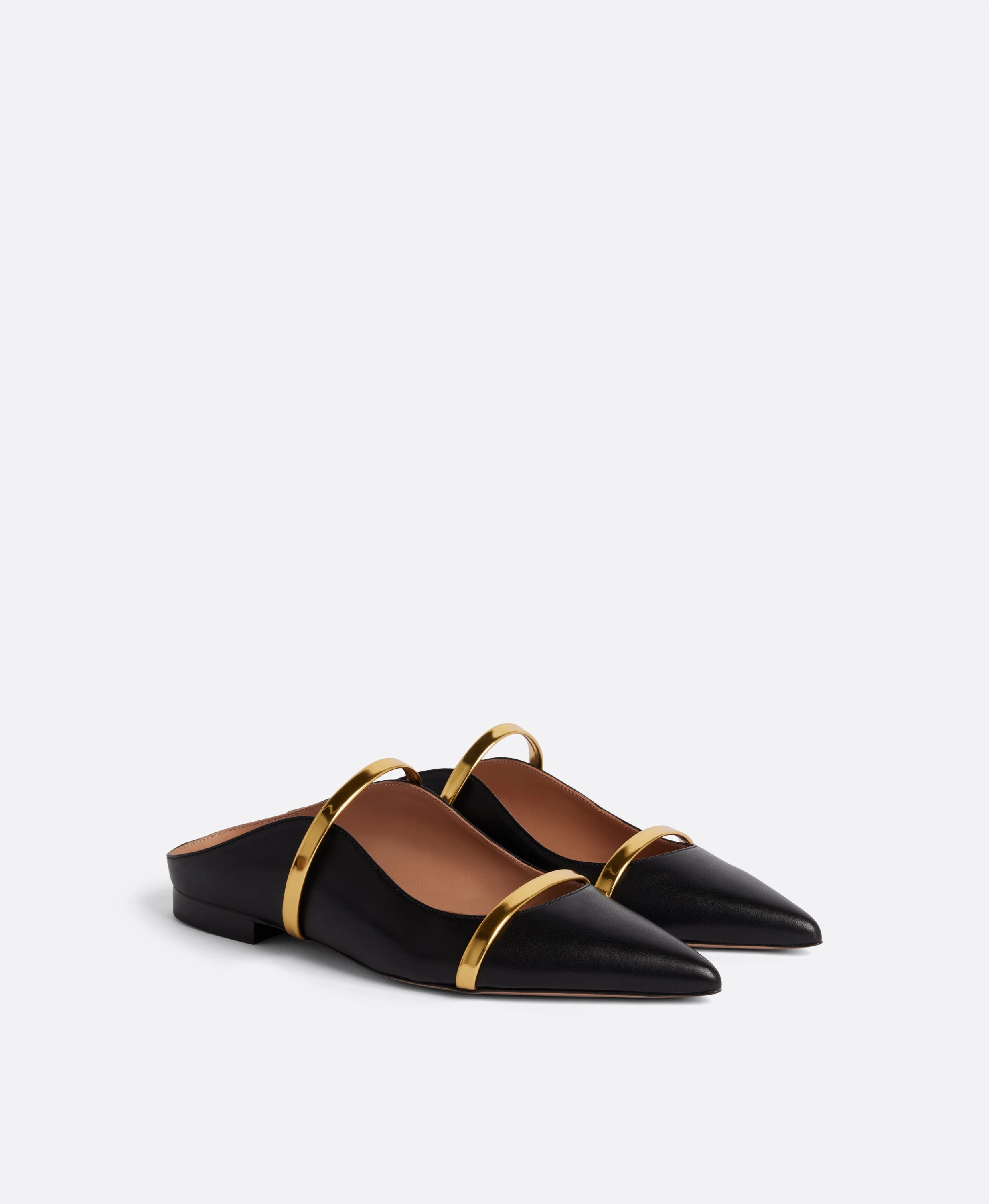 Maureen Black & Gold Leather Flat Mules