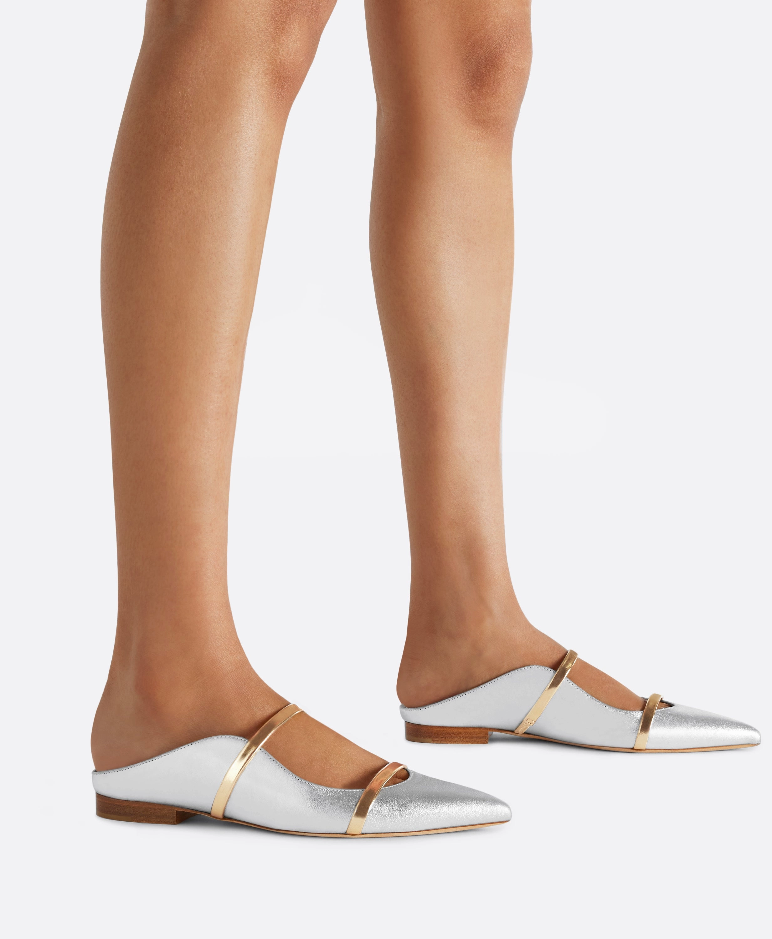Maureen Silver & Gold Leather Flat Mules