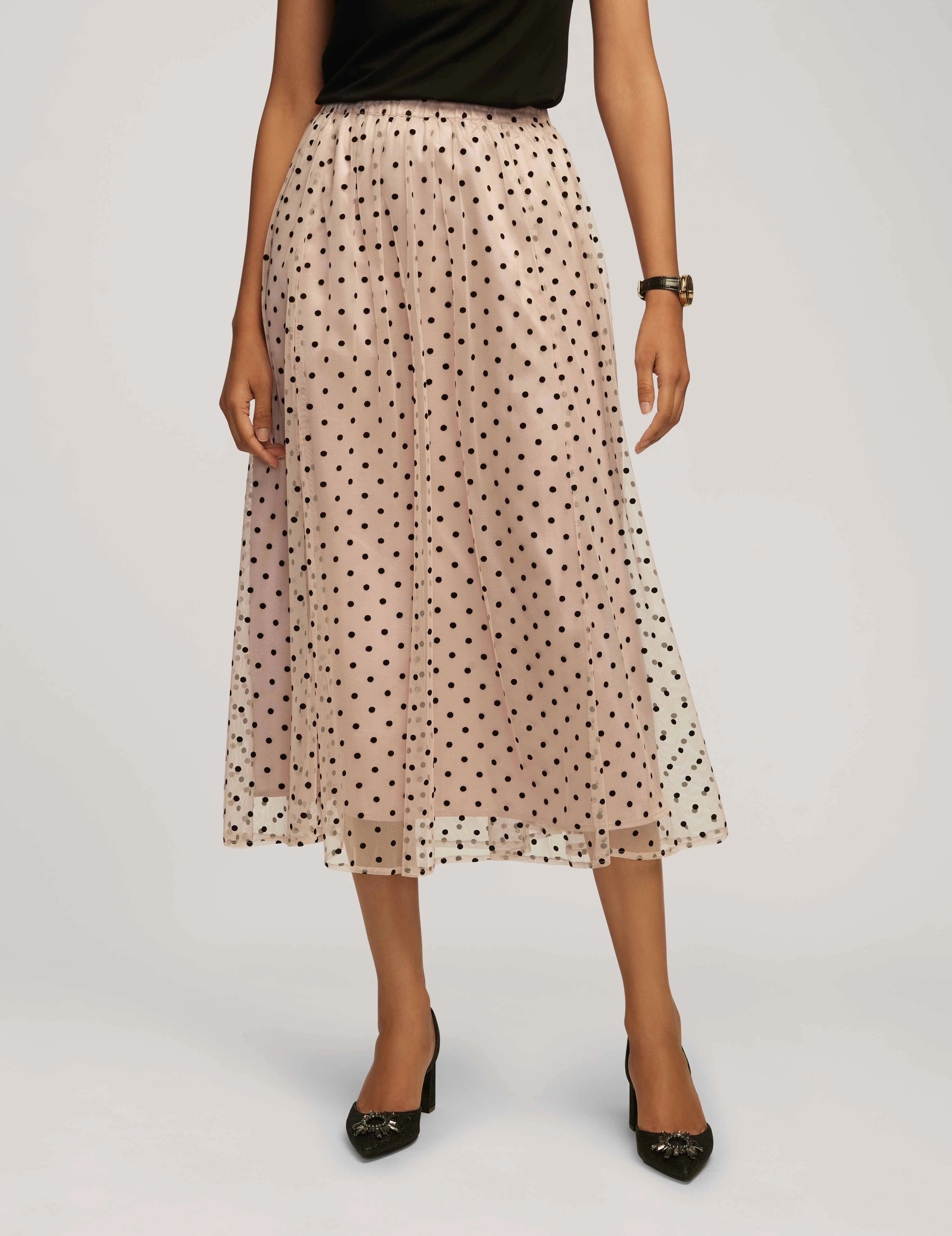 Mesh Flocked Dot Pull On A-Line Skirt- Sale