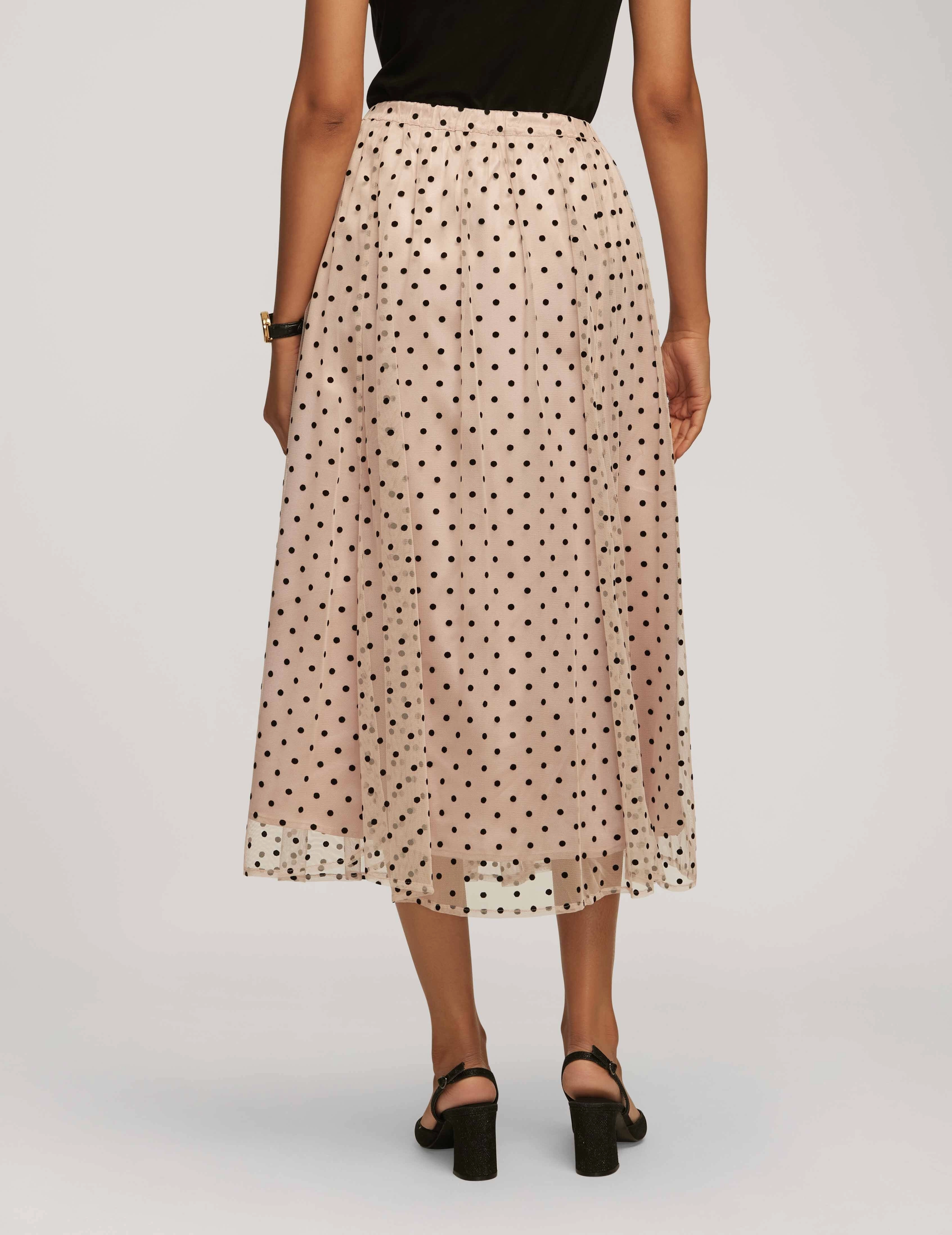 Mesh Flocked Dot Pull On A-Line Skirt- Sale