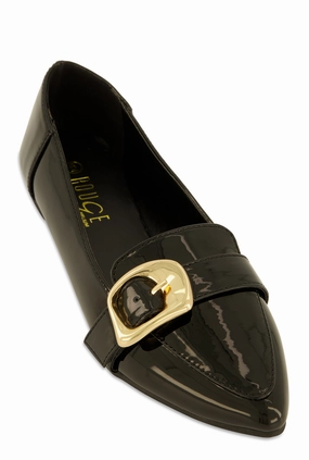 Metallic Buckle Pointed Toe Flats