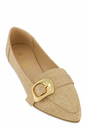 Metallic Buckle Pointed Toe Flats