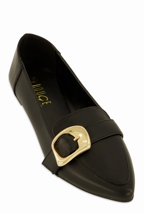 Metallic Buckle Pointed Toe Flats