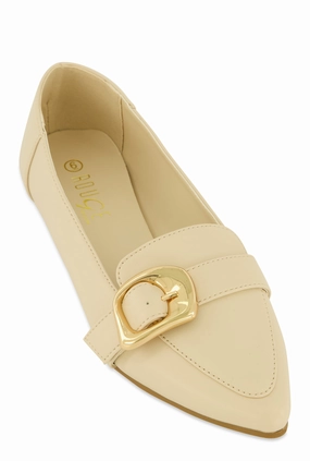 Metallic Buckle Pointed Toe Flats