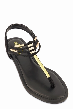 Metallic Detail Corded Thong Sandals