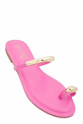 Metallic Detail Toe Loop Slide Sandals