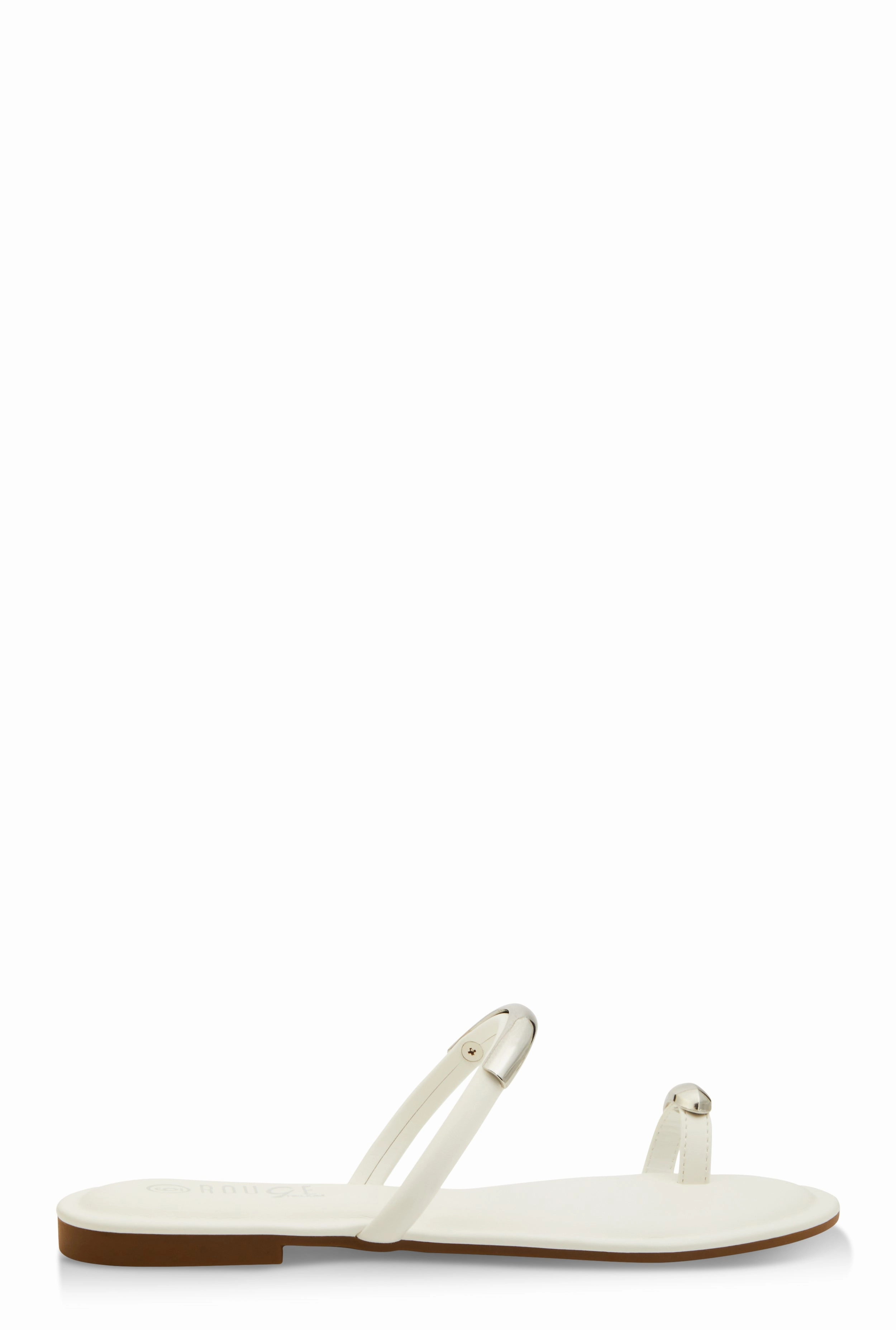 Metallic Detail Toe Loop Slide Sandals