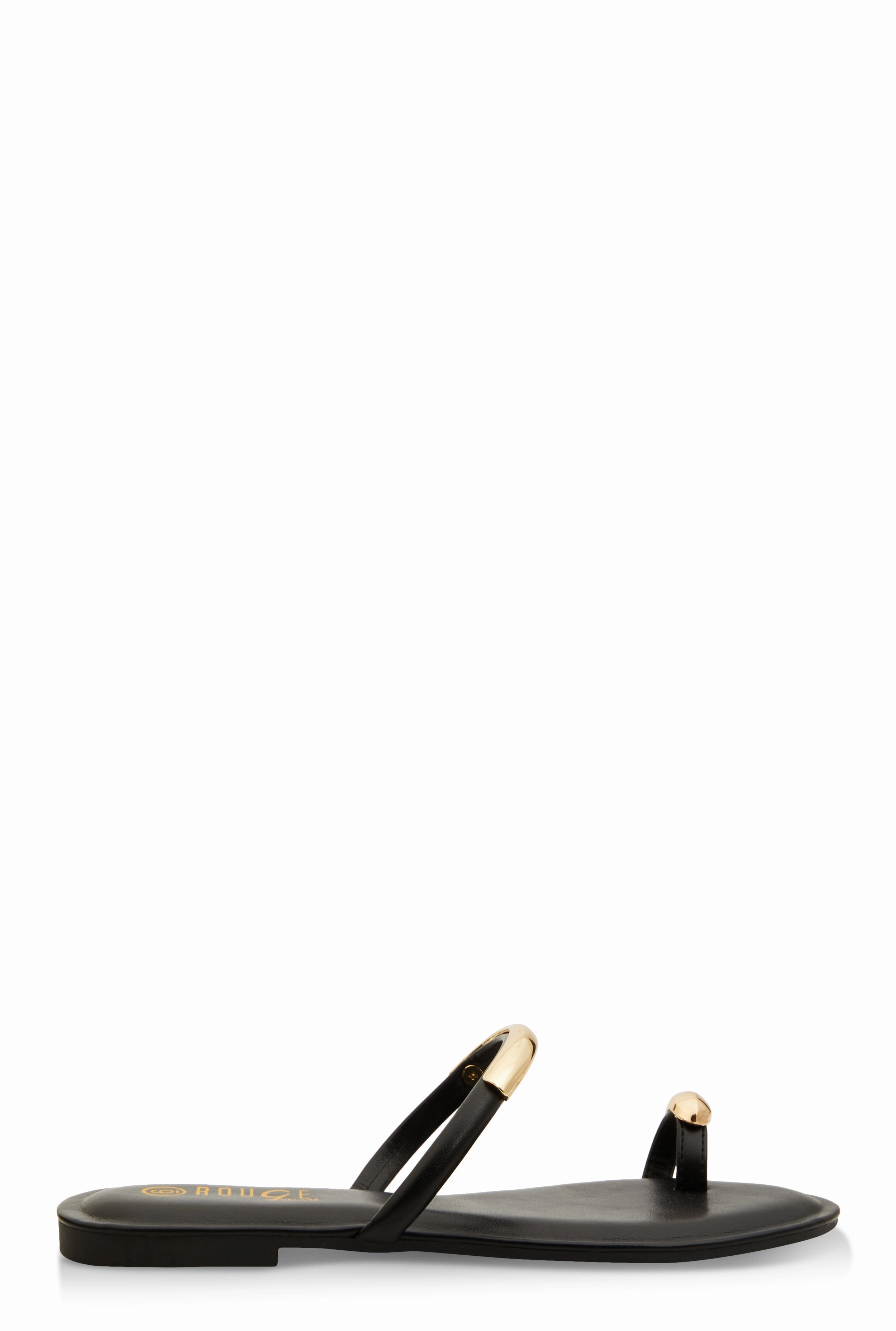 Metallic Detail Toe Loop Slide Sandals