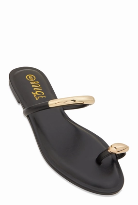 Metallic Detail Toe Loop Slide Sandals