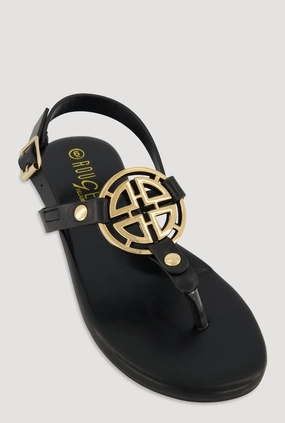 Metallic Geometric Pendant Thong Sandals