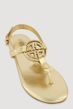 Metallic Geometric Pendant Thong Sandals