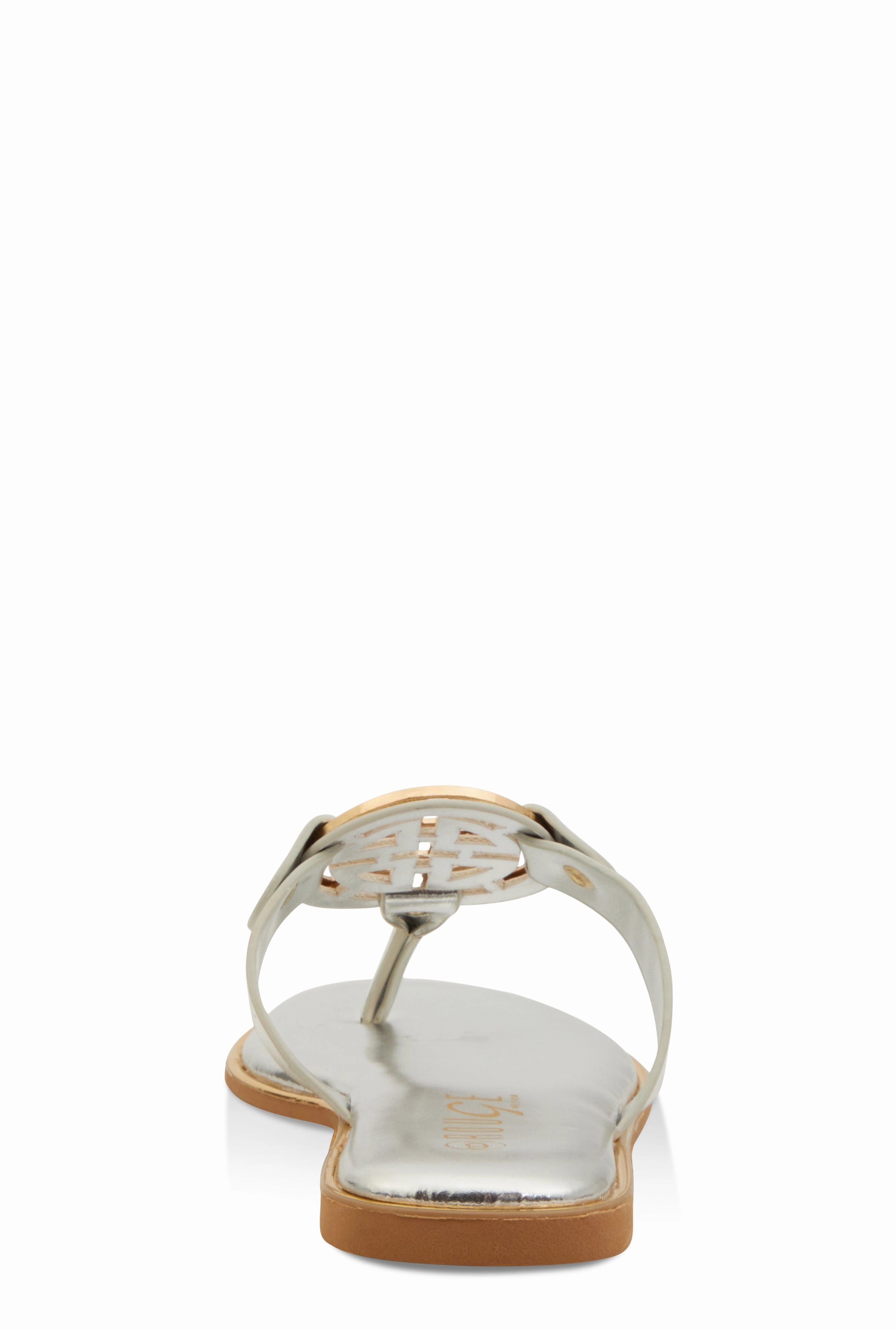 Metallic Geometric Pendant Thong Slide Sandals
