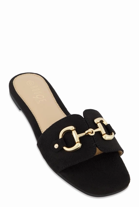 Metallic Horsebit Single Band Slide Sandals