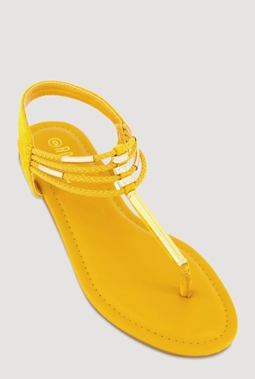 Metallic Pendant Ankle Strap Thong Sandals