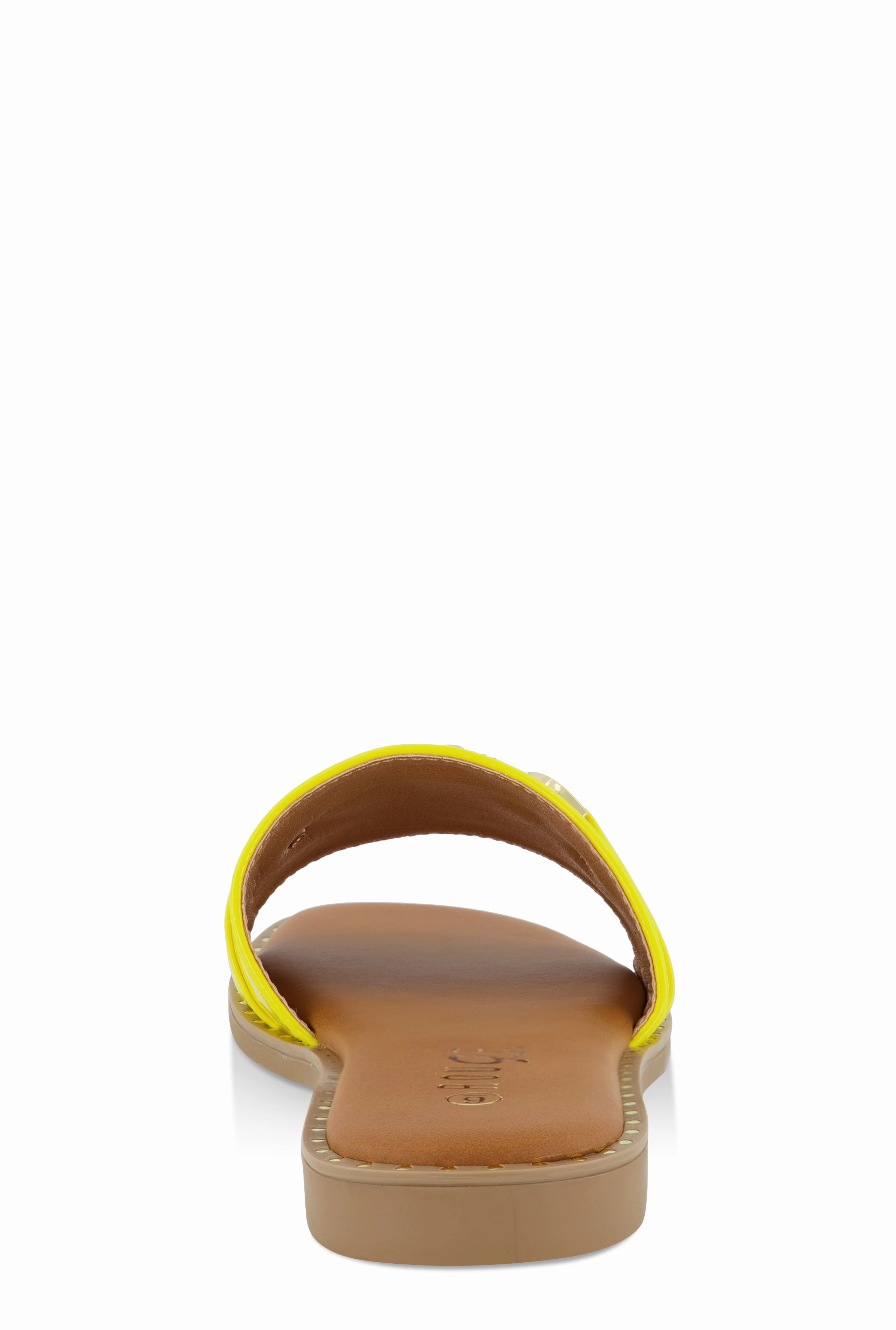 Metallic Pendant Faux Patent Leather Slide Sandals