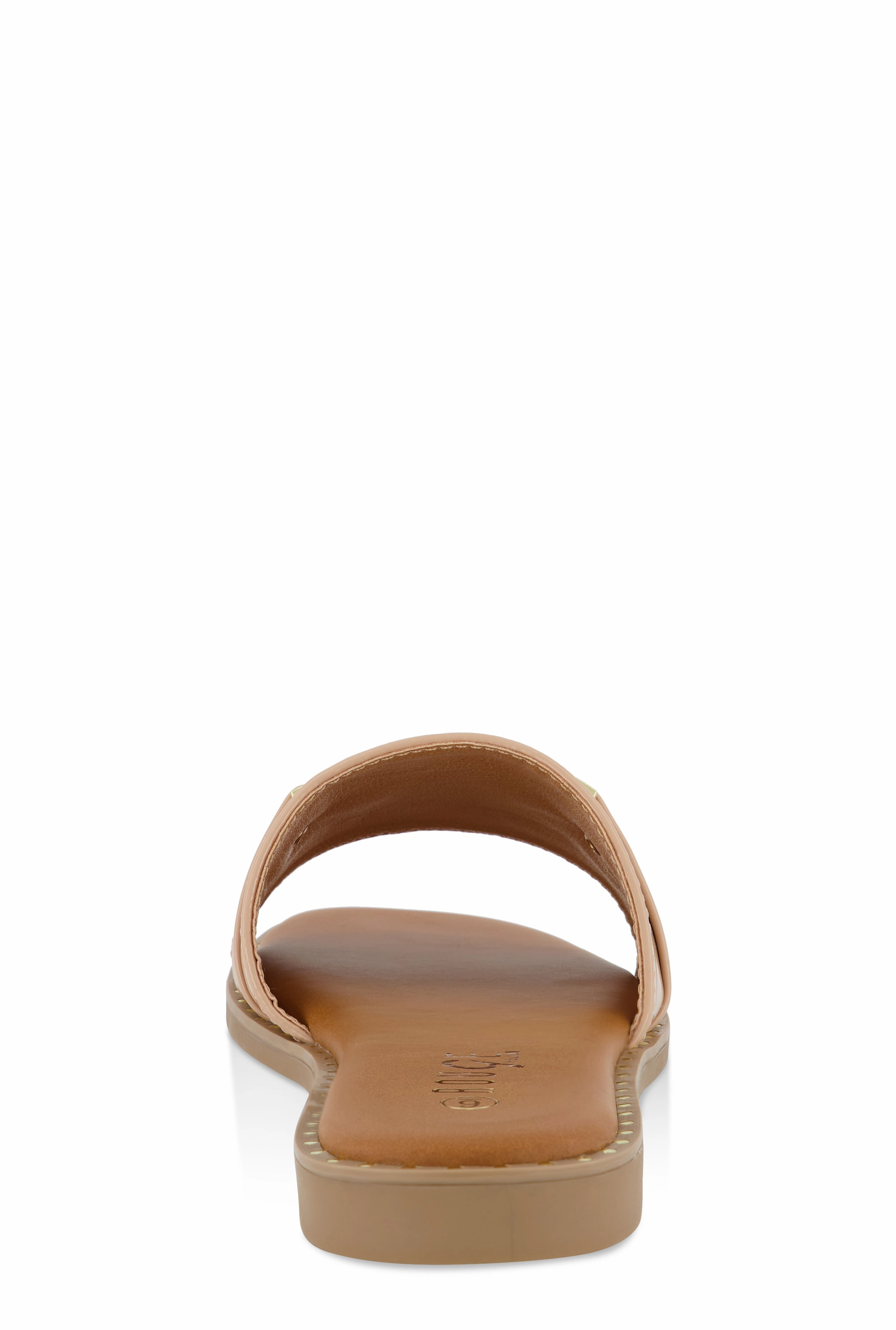Metallic Pendant Faux Patent Leather Slide Sandals