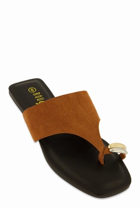 Metallic Toe Loop Detail Thong Slide Sandals