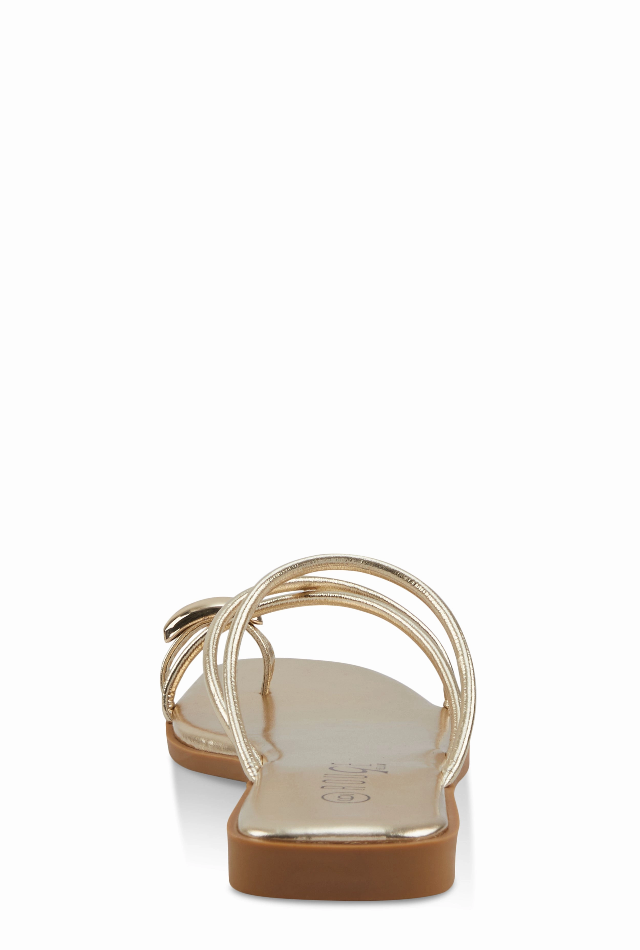 Metallic Toe Loop Strappy Slide Sandals