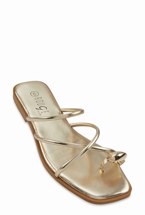 Metallic Toe Loop Strappy Slide Sandals