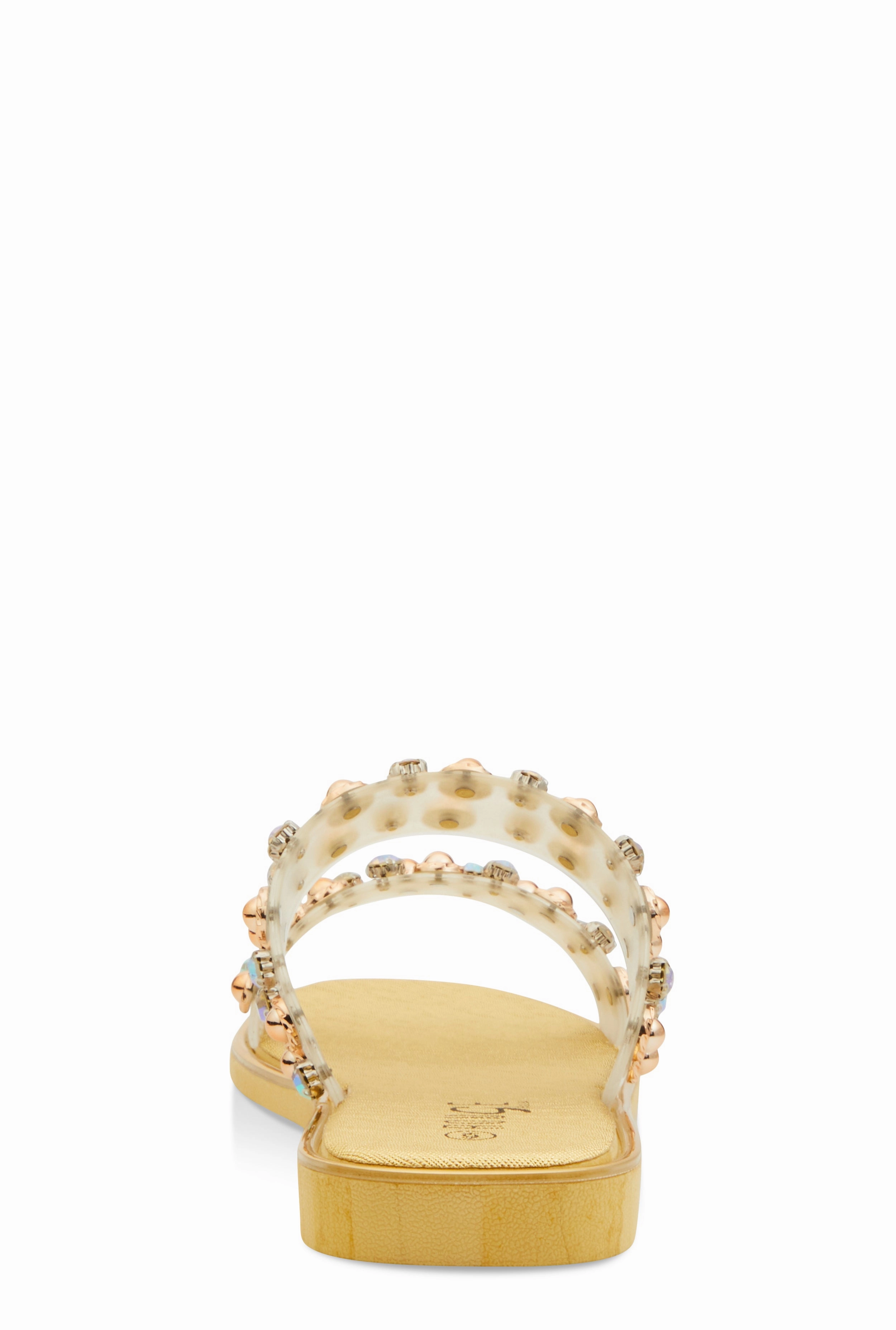 Metallic Trim Studded Double Band Slide Sandals