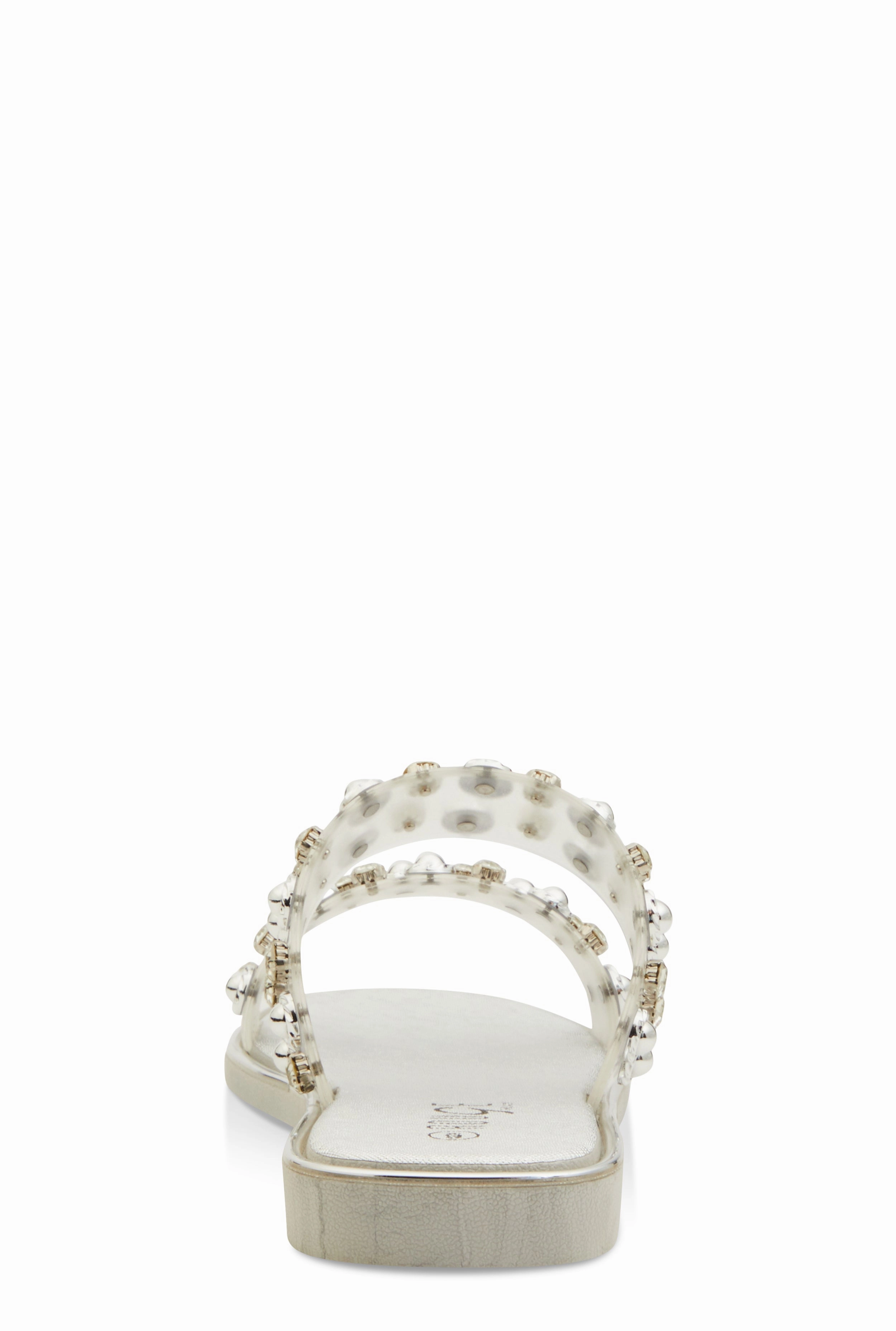 Metallic Trim Studded Double Band Slide Sandals
