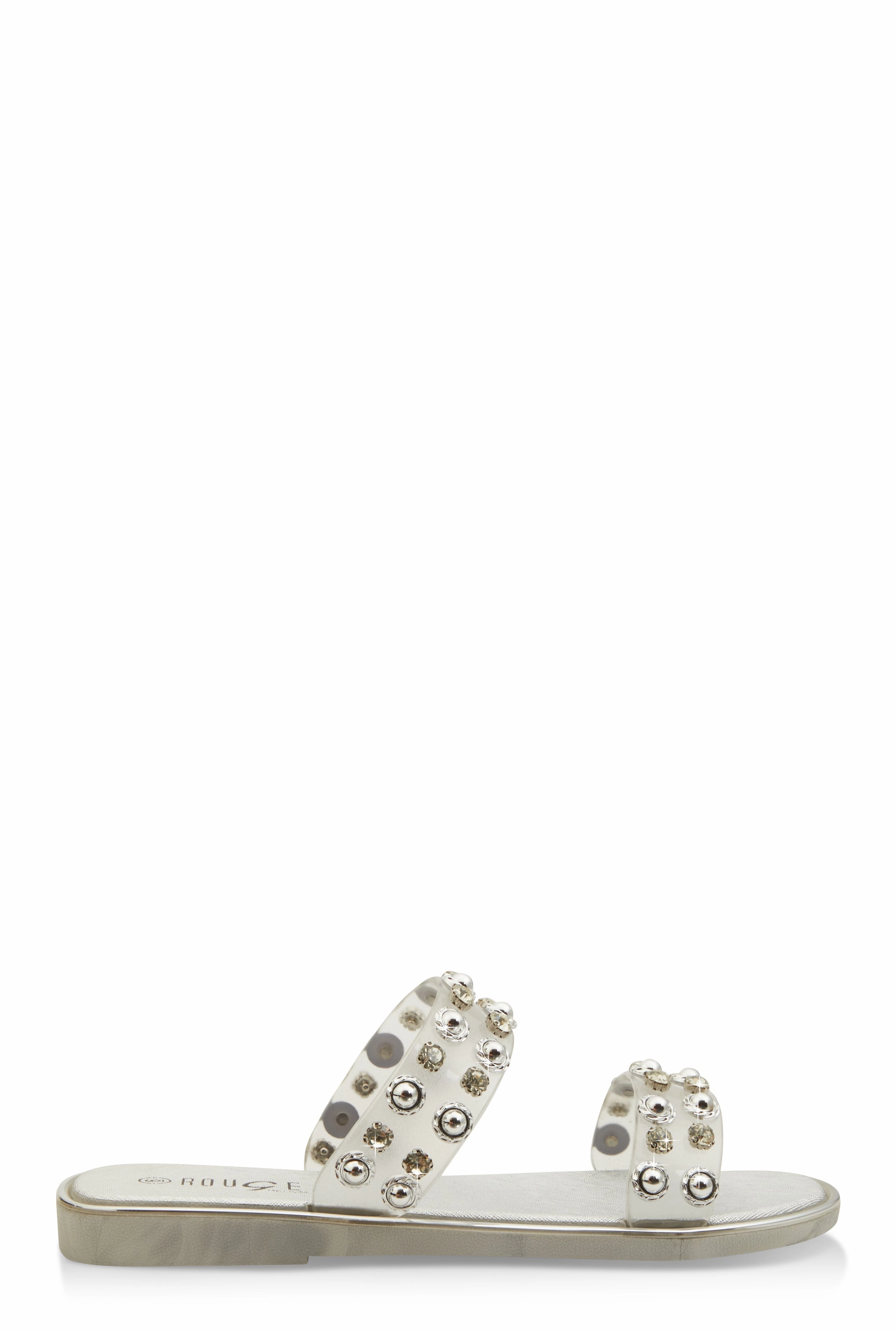 Metallic Trim Studded Double Band Slide Sandals