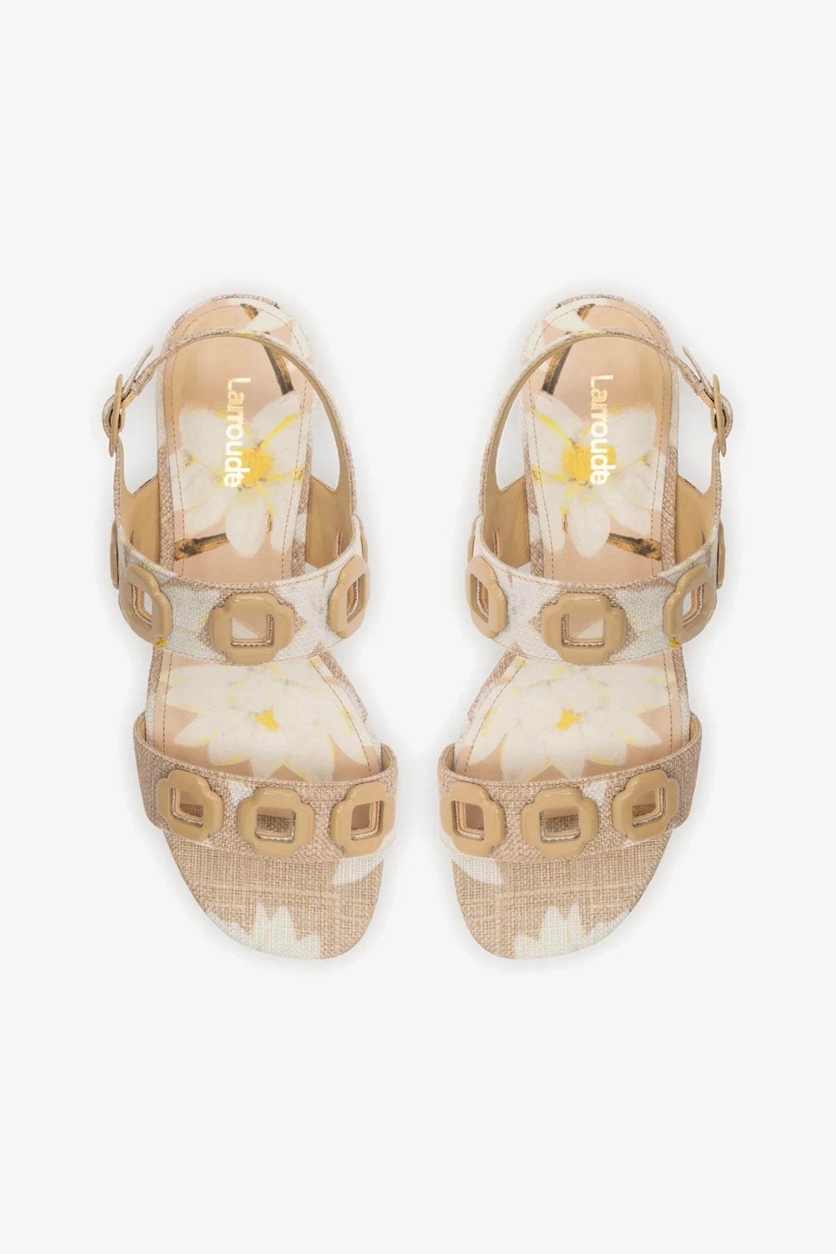 Milan Flat Sandal In Beige Printed Raffia