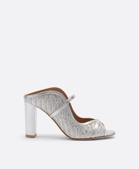 Norah 85 Silver Metallic Raffia Heeled Sandals