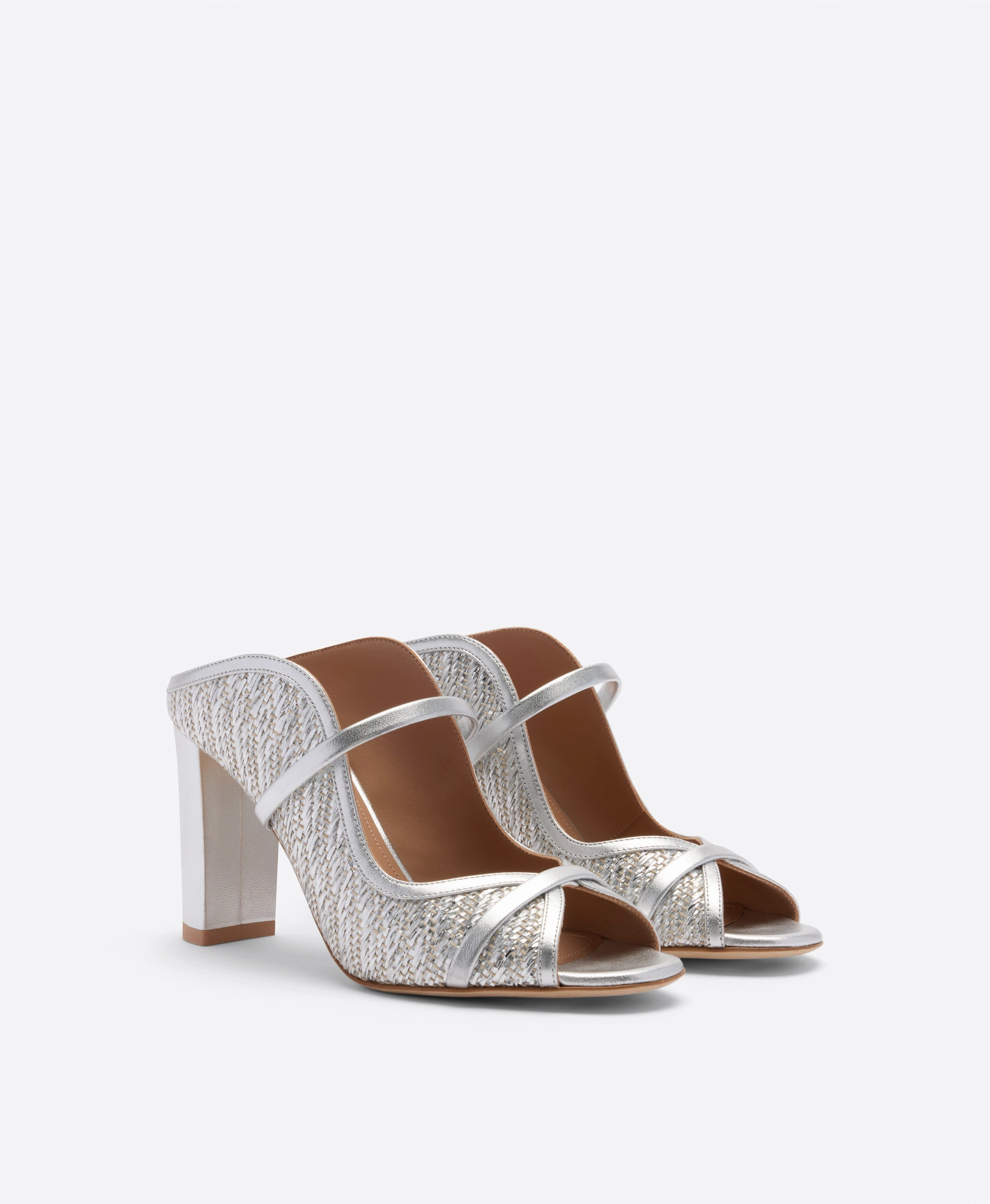 Norah 85 Silver Metallic Raffia Heeled Sandals