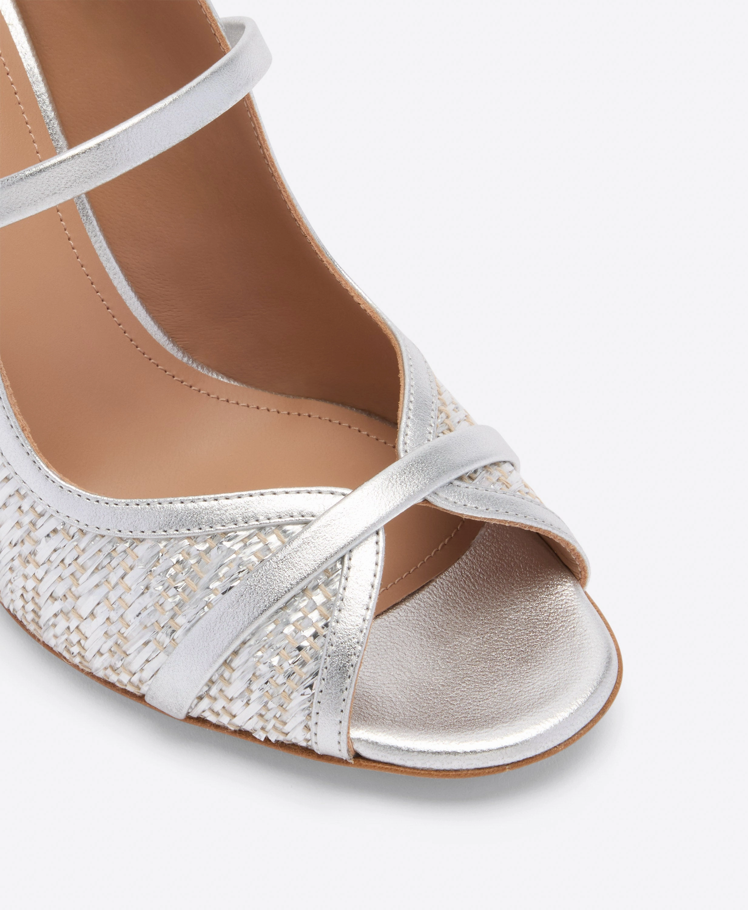 Norah 85 Silver Metallic Raffia Heeled Sandals