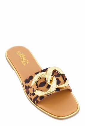Oversized Chain Detail Band Slide Sandals