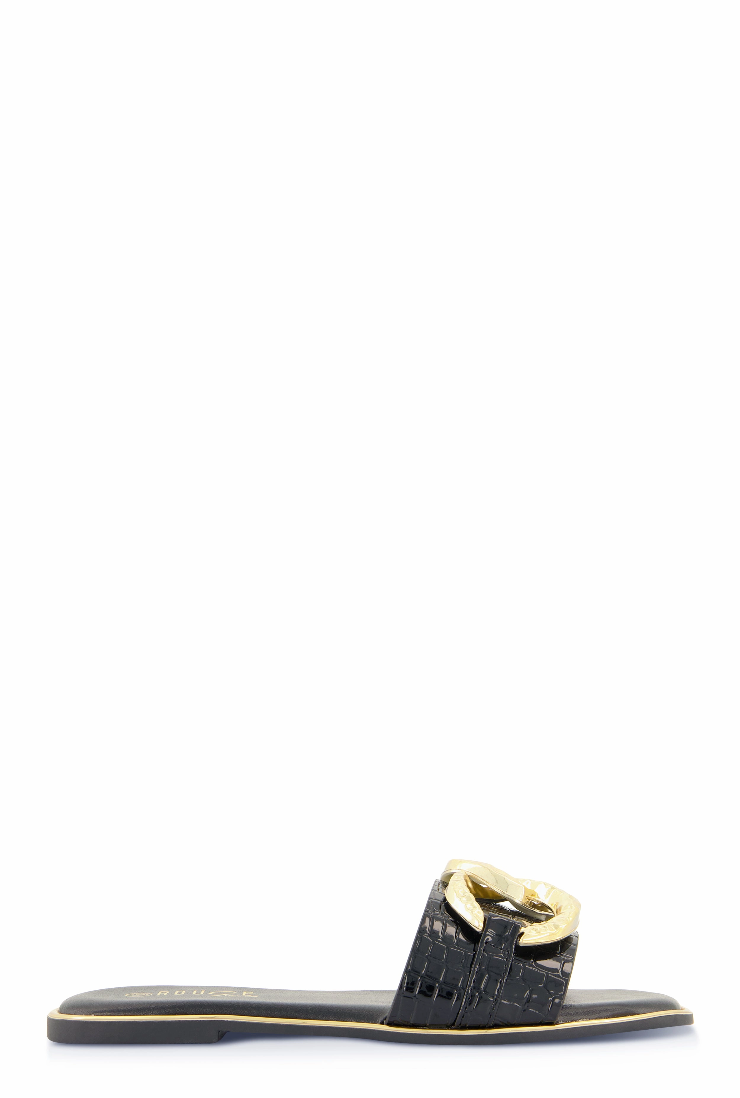 Oversized Chain Detail Band Slide Sandals