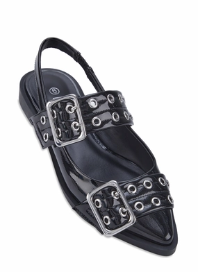 Pointed Toe Double Buckle Slingback Flats