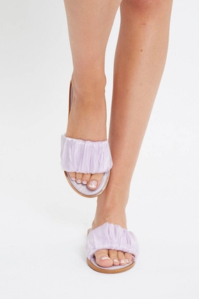 Purple Ruched Detail Flat Sliders