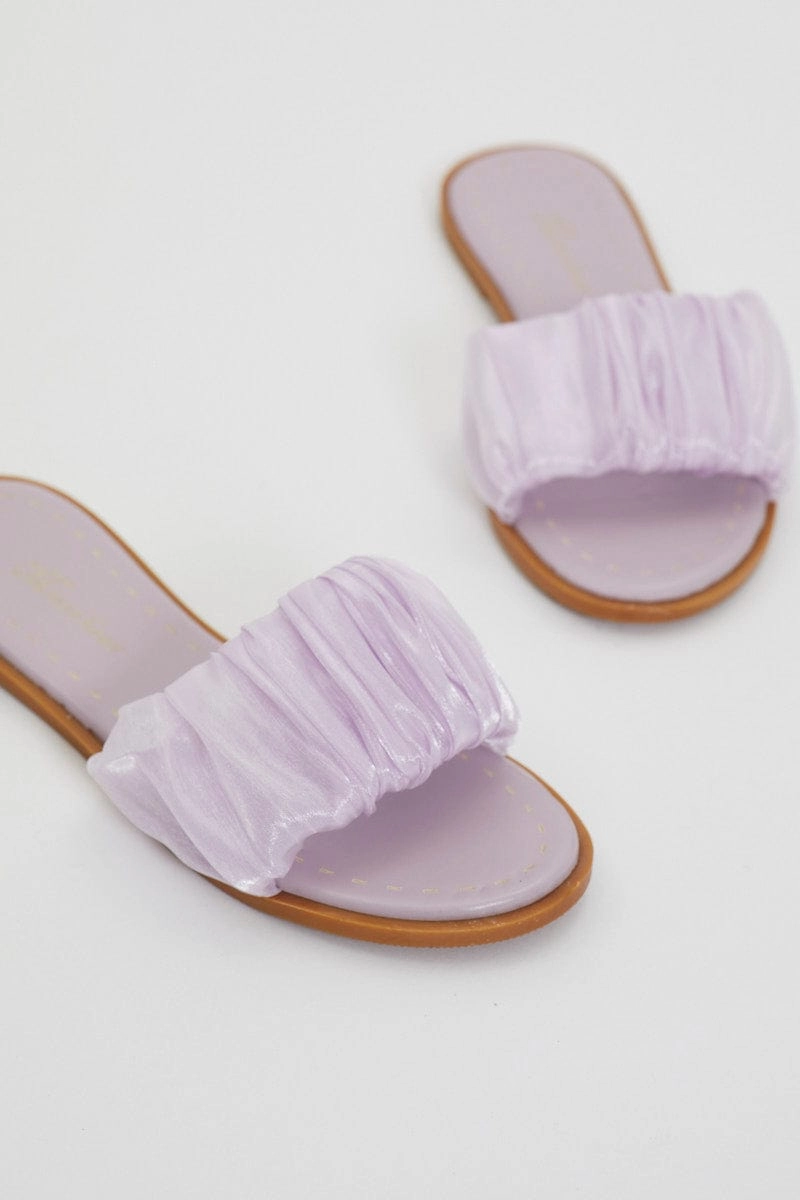 Purple Ruched Detail Flat Sliders