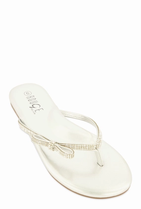 Rhinestone Bow Studded Thong Sandals