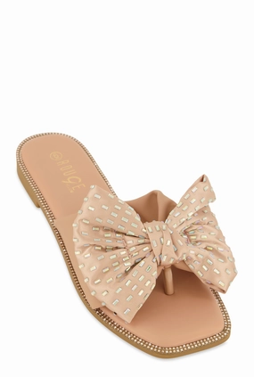 Rhinestone Bow Thong Slide Sandals