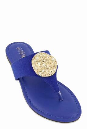 Rhinestone Metallic Pendant Thong Slide Sandals