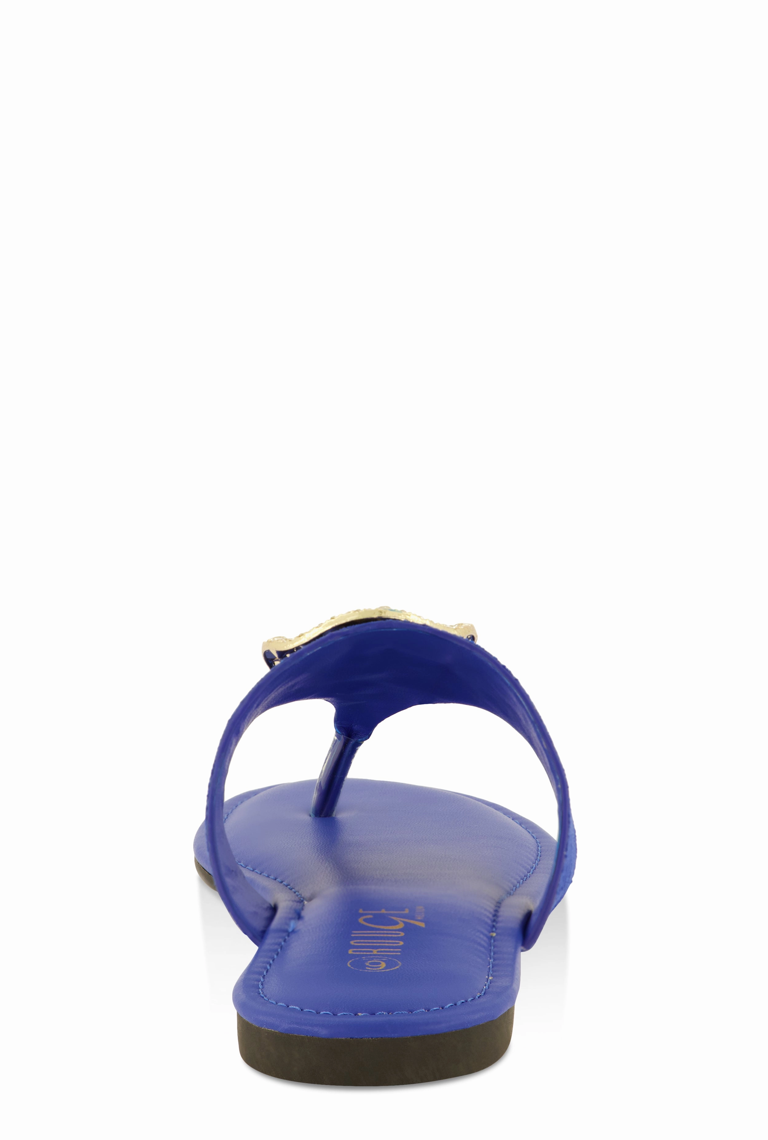 Rhinestone Metallic Pendant Thong Slide Sandals