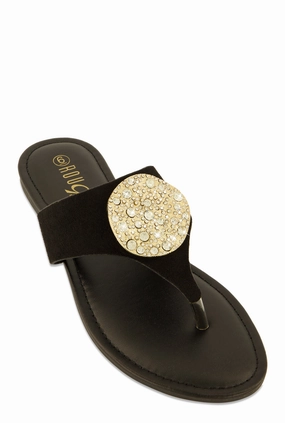 Rhinestone Metallic Pendant Thong Slide Sandals