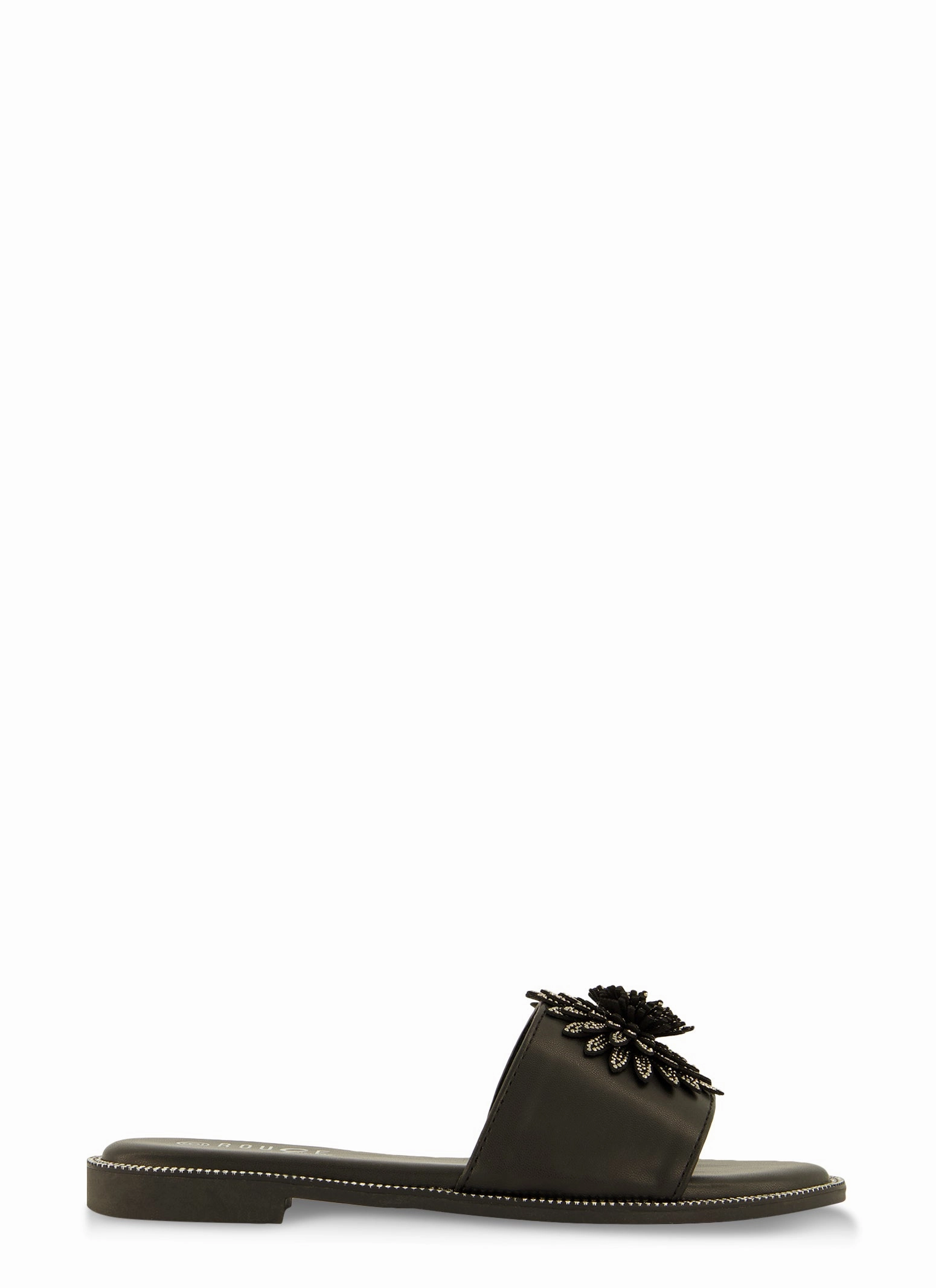 Rhinestone Studded 3D Floral Band Slide Sandals