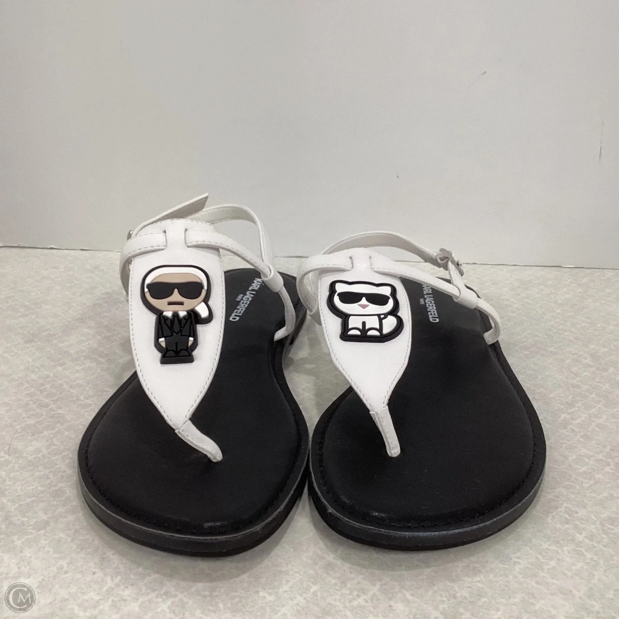 Sandals Flip Flops By Karl Lagerfeld In Black & White, Size: 8.5