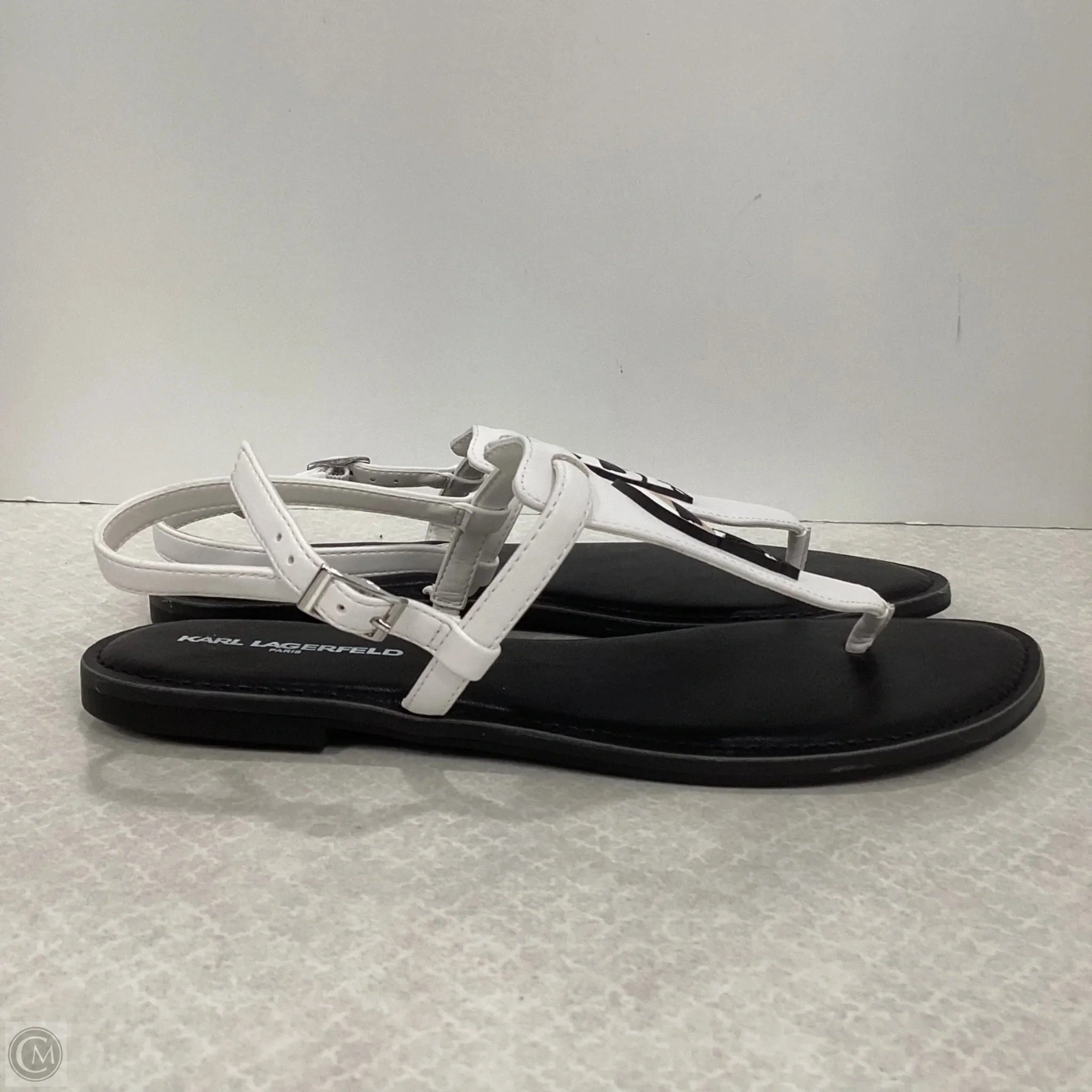 Sandals Flip Flops By Karl Lagerfeld In Black & White, Size: 8.5