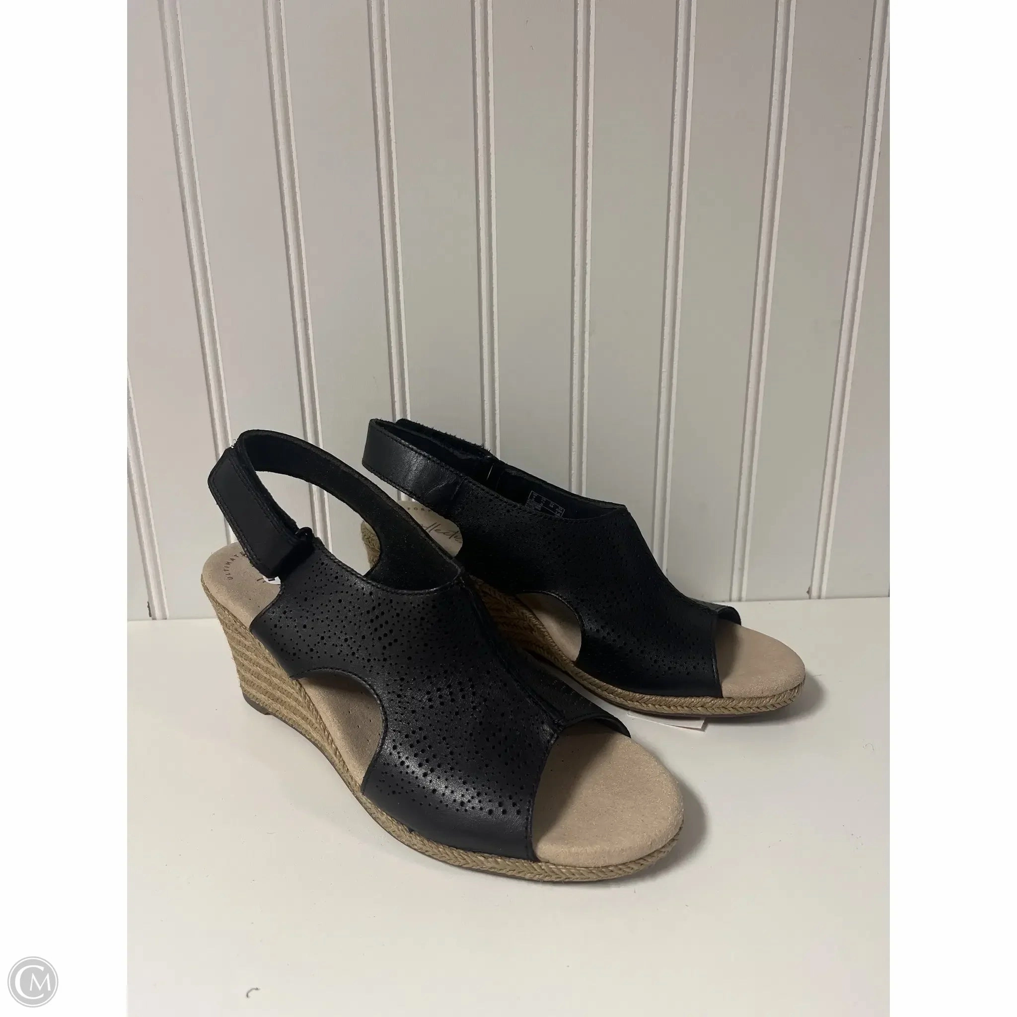 Sandals Heels Wedge By Clarks In Black, Size: 7.5