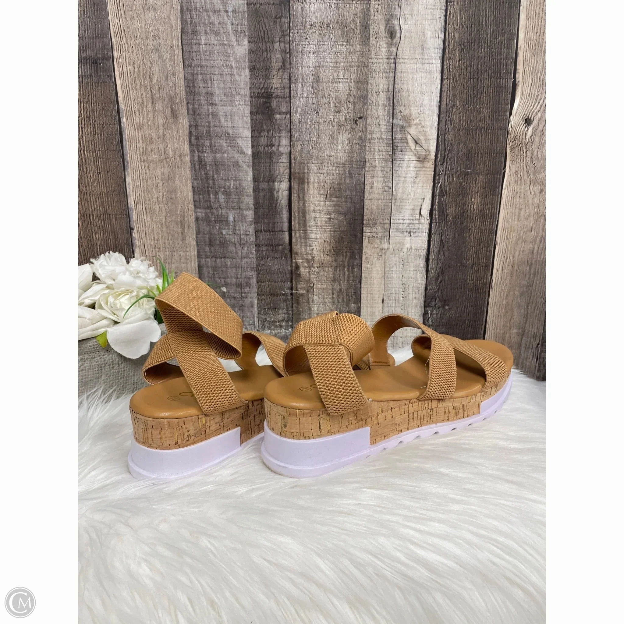 Sandals Heels Wedge By Cme In Tan, Size: 11
