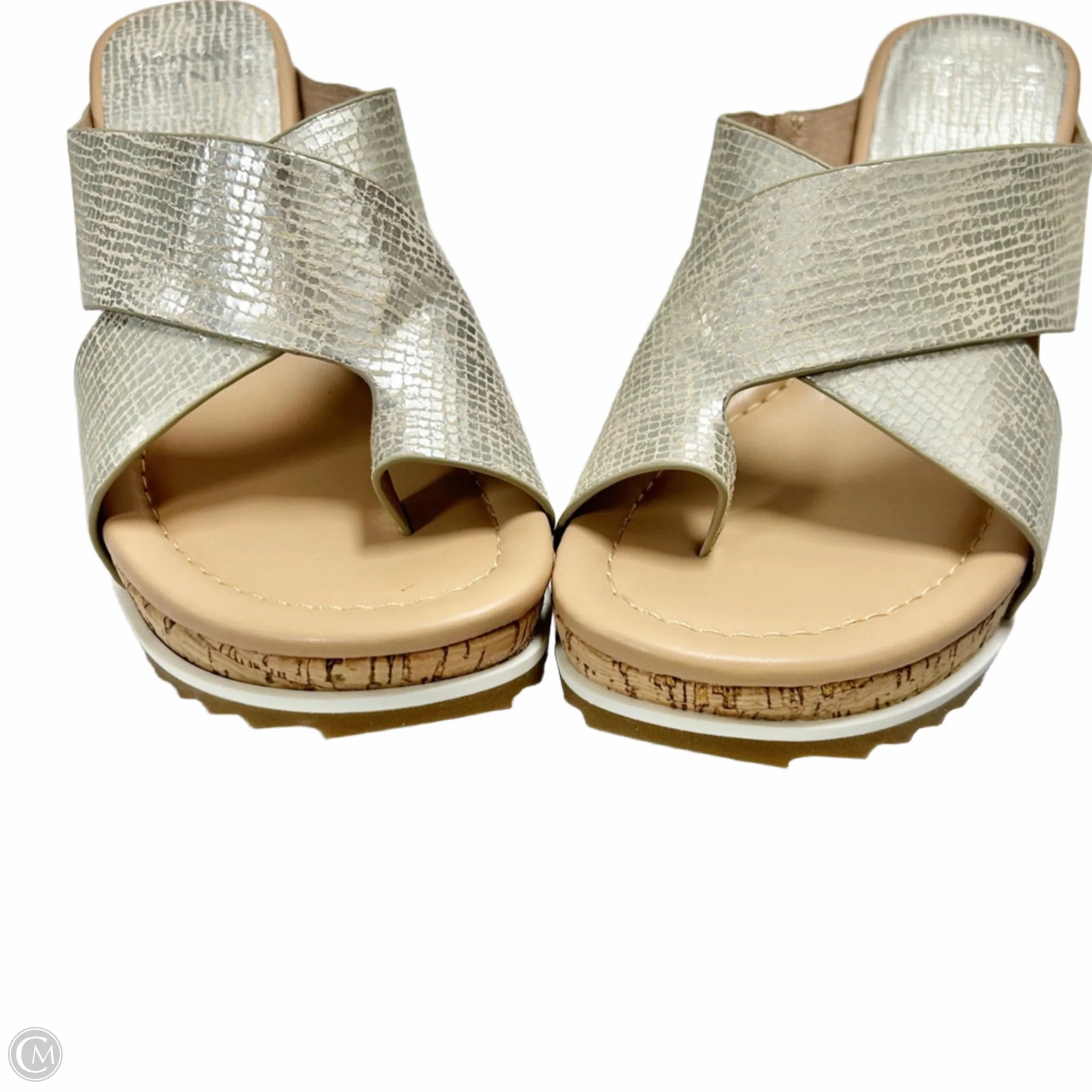 Sandals Heels Wedge By Donald Pliner In Silver & Tan, Size: 8.5