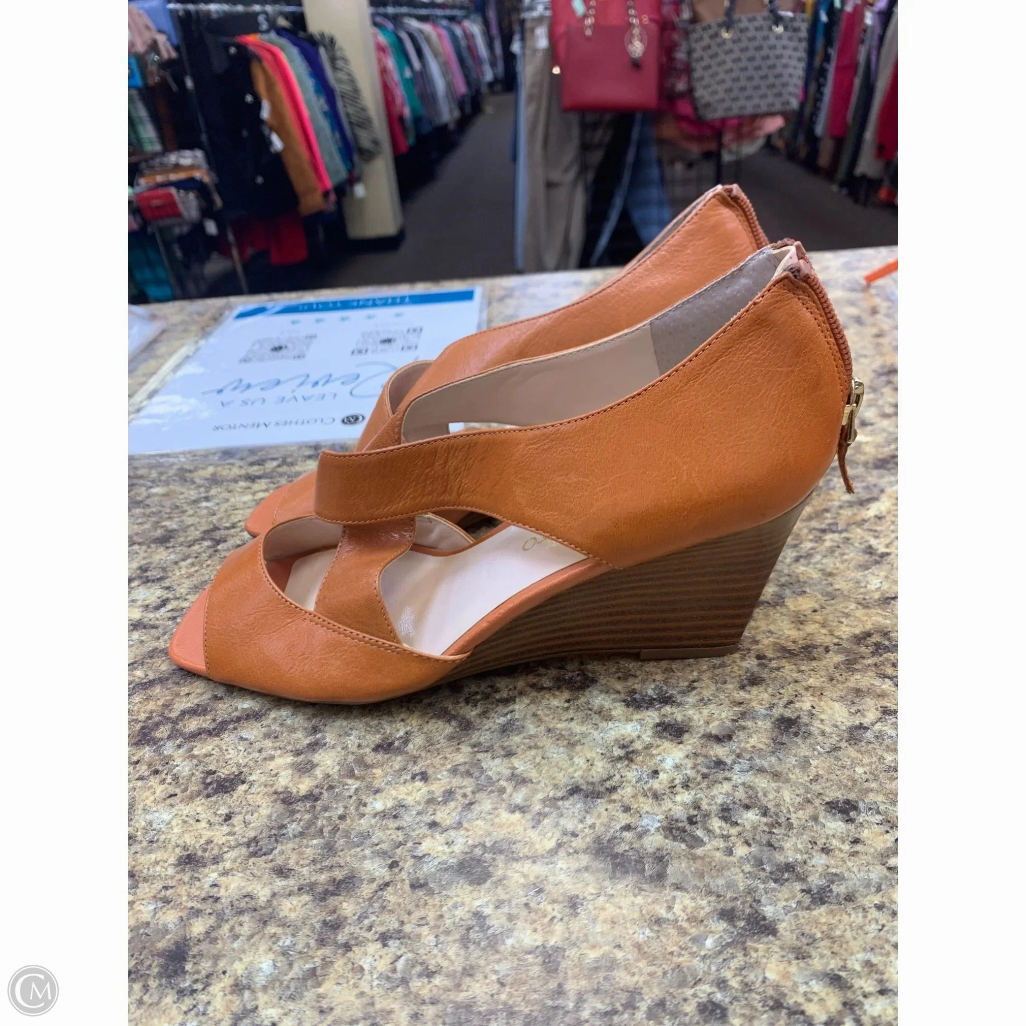 Sandals Heels Wedge By Franco Sarto In Tan, Size: 8